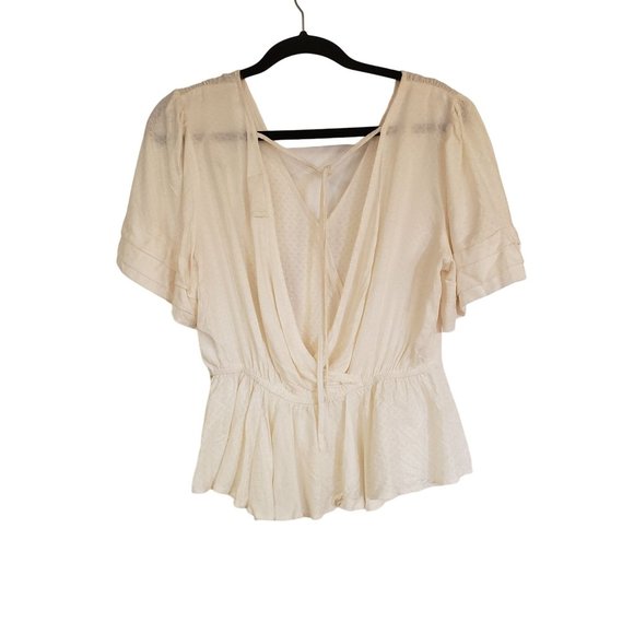 B.O.G Collective blouse size Medium ruffle sleeve boho cream tie back new - Picture 2 of 11